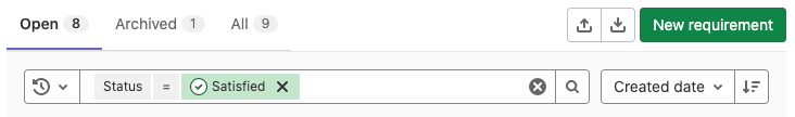 Filter requirements based on status