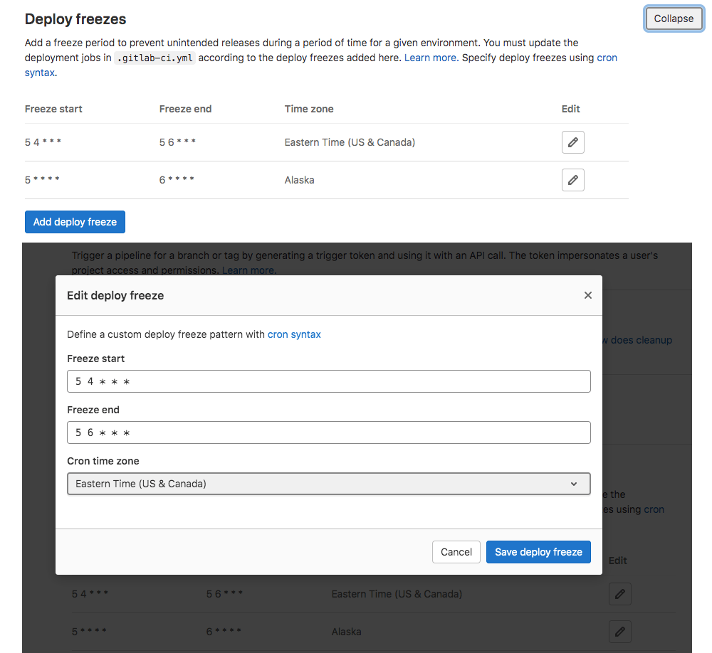 Update a deploy freeze period in the UI